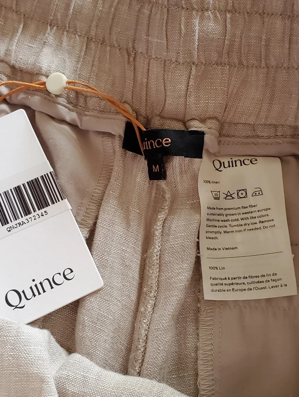 NWT Quince 100% European Linen Wide Leg Pants Flax Drawstring